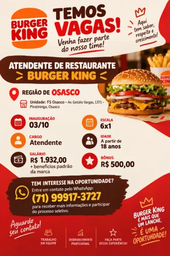 VAGA ATENDENTE BURGUER KING