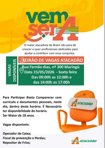 Feirão de Vagas dia 15/05/2026 