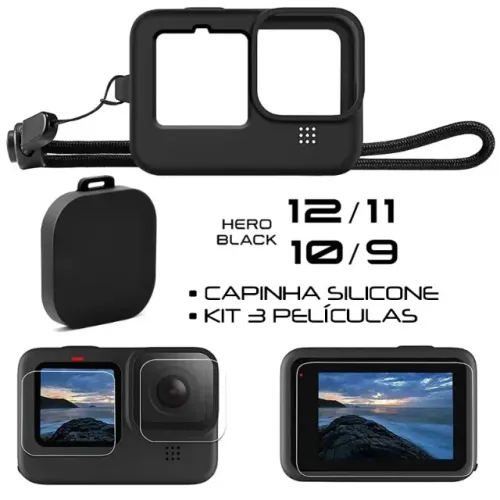 KIT Capinha de Silicone + 3 películas para GoPro 9 à 12
