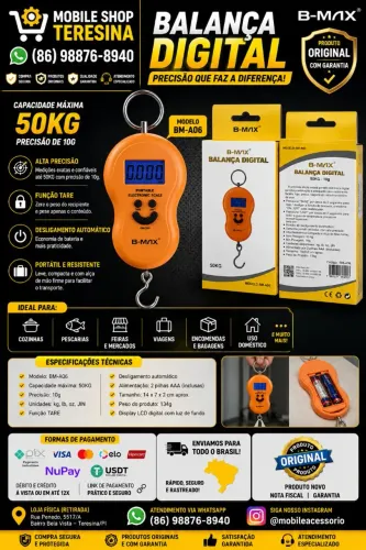 Balança Digital Portátil Gancho até 50Kg Alta Precisão B-MAX BM-A06