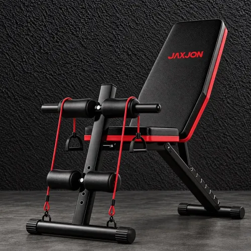 banco de musculação multifuncional jaxjon preto e vermelho
