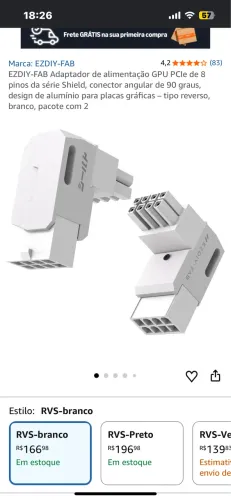 ? ADAPTADOR GPU PCIe 8 PINOS 90° EZDIY-FAB - BRANCO ?