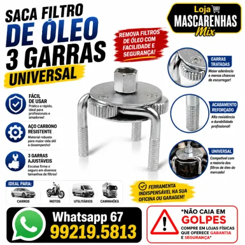 Saca Filtro de Óleo com 3 Garras Auto Ajustáveis tipo Aranha COD:081