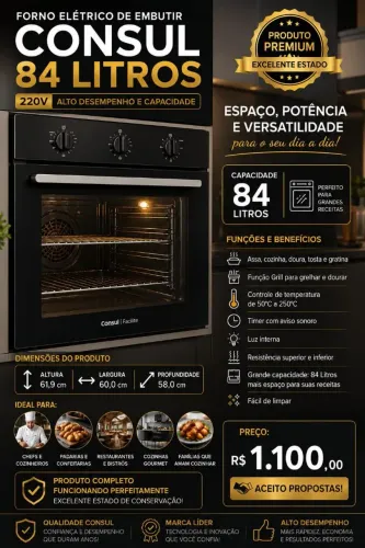 Forno Elétrico de Embutir Consul 84L 220V - Completo