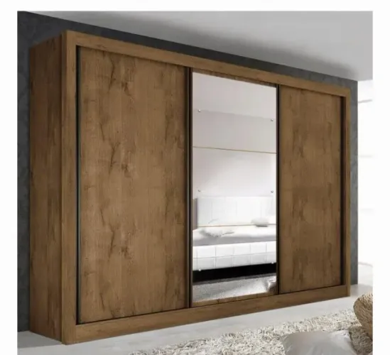 Guarda Roupa Casal com Espelho 3 Portas 6 Gavetas Marrom