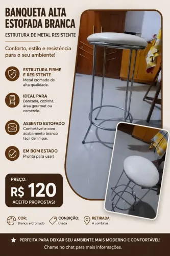 Banqueta alta estofada branca