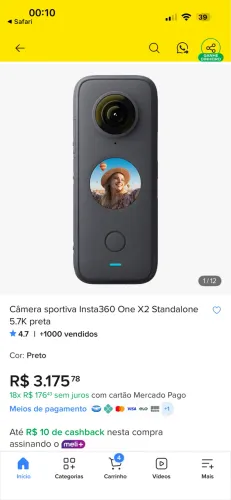 Câmera Insta 360 - semi nova completa 