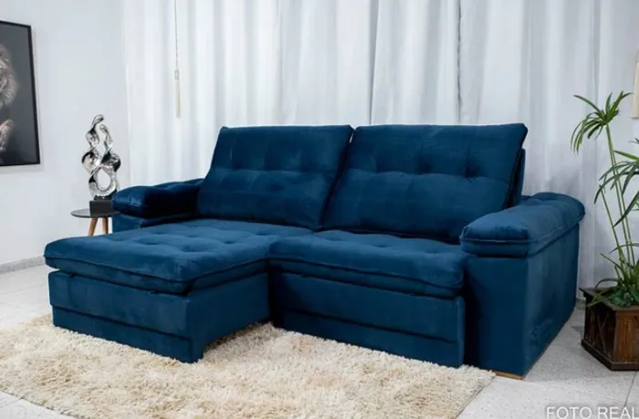 Sofá Retrátil Reclinável Ibiza 2.60m Azul Até 12x