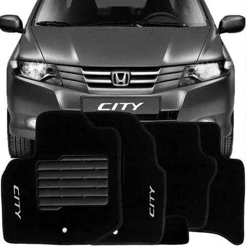Jogo Tapete Carpete Preto Honda City 2009 à 2014 - Sem Trava - Traseiro Inteiro