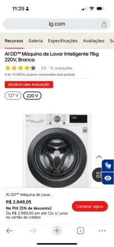 Máquina LG de lavar 11kg 