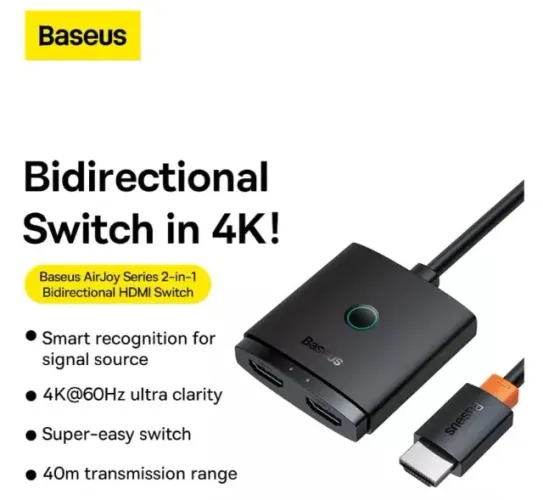 Baseus Switch Bidirecional Cabo Hdmi 2x1 4k Tv Ps4 Xbox 60hz