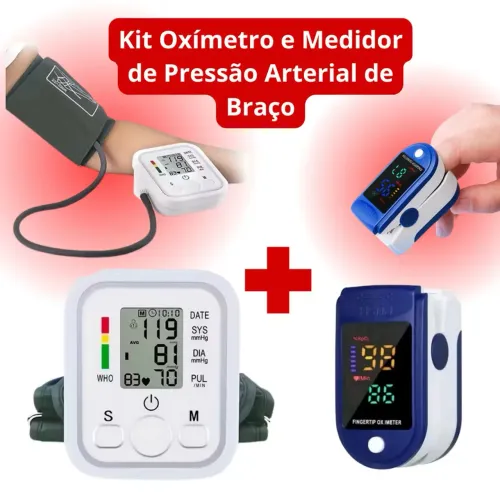 Kit saúde: 1 Oxímetro + 1 monitor de pressão de braço 