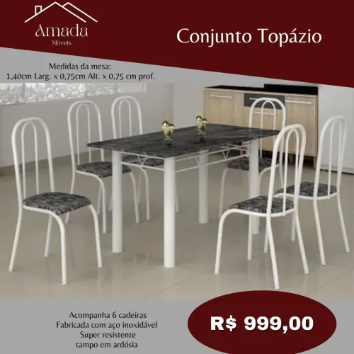 Conjunto de Mesa e Cadeiras Topázio - entrega em 3 Dias
