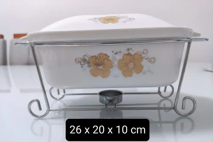 Conjunto Rechaud Porcelana Retangular Com Queimador