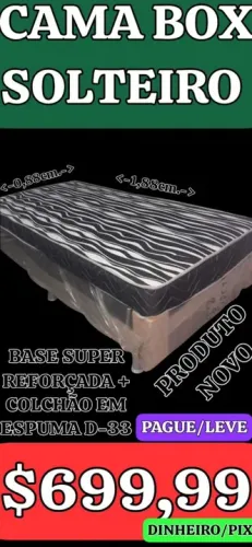 Cama Box Solteiro - Base Super Reforçada + Colchão D-33 - Novo