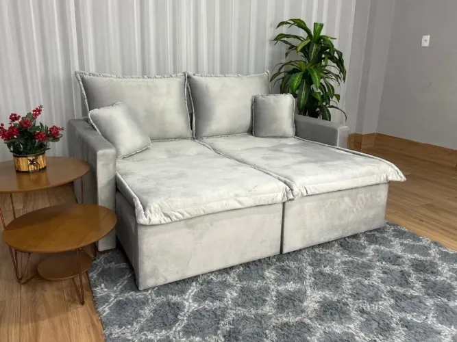 Sofá Cama Retrátil Reclinável Positano 1.80m Mod.80 - Prata Veludo