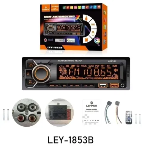 Som Automotivo Lehmox Modelo LEY 1853B com 7 cores de LED e 4X25W