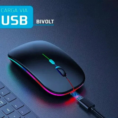 Mouse Sem Fio Recarregável Wireless Óptico LED RGB Ergonômico - Novo - Ditudo Tech e Varie