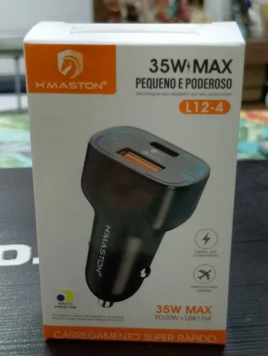 Carregador Celular Para Carro 35W Carga Rápida Entrada USB e Tipo-C