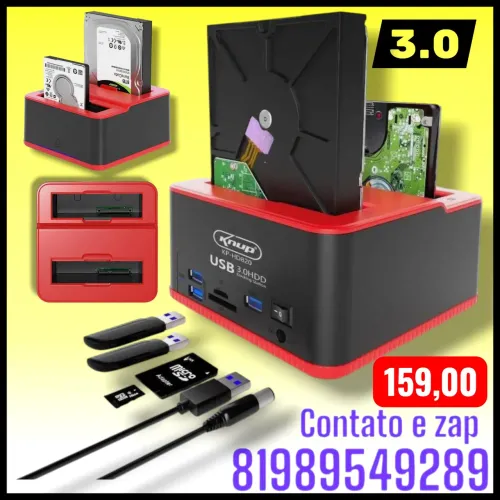 Dock Station USB 3.0 para HDDs e SSDs SATA, modelo Knup KP-HD820.