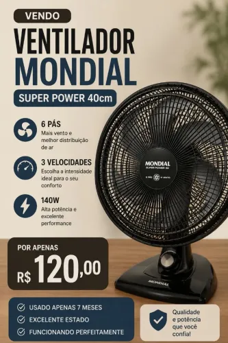 Ventilador Mondial Super Power 40cm - 6 Pás - 3 Velocidades