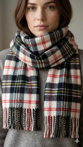 cachecol xadrez branco, vermelho preto e amarelo para inverno