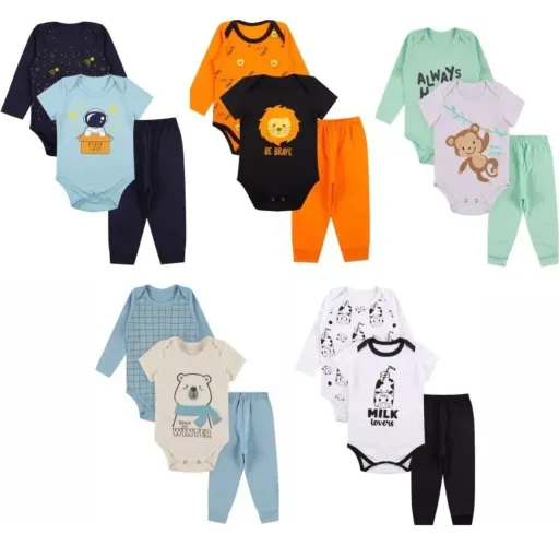 Kit Roupa De Bebe 9 Peças Body E Calça Algodão De Menino