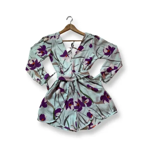 Macaquinho floral azul feminino novo