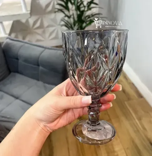 Jogo de Taças de Vidro Diamond 340ml - 6 unidades Fumê/ Cinza