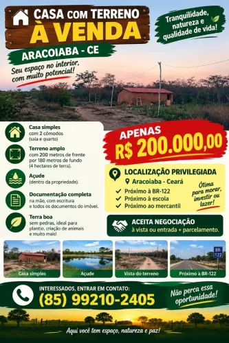 Casa com terreno à venda localização muito boa lugar muito calmo bom para morar criar