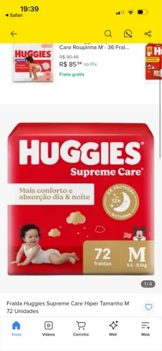 Fralda Huggies supreme care 72 unidades M
