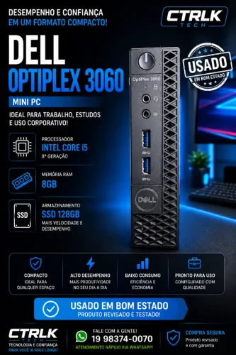 Mini PC Dell Optiplex 3060 i5 8º Geração - 128GB SSD - 8GB RAM