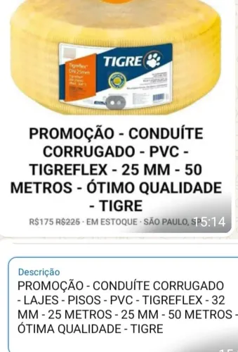 Conduite Corrugado Tigre com 25 e 50 Metros Super Oferta 