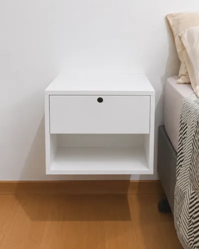 Mesa De Cabeceira Moderna Boho Minimalista MDF Branco 1 Gaveta