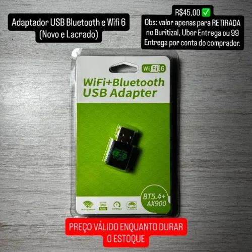 Adaptador USB Bluetooth e Wi-Fi 6 (Novo e Lacrado)