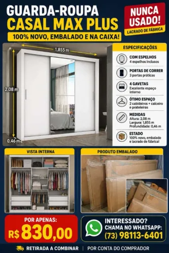 Guarda-Roupa Casal 4 Espelhos 3 Portas de Correr 4 Gavetas Max Plus Espresso Móveis Branco