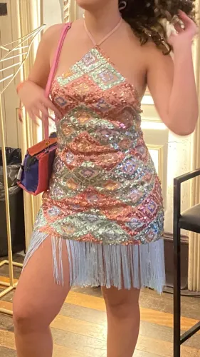 VESTIDO FESTA BRILHO LANTEJOULAS E FRANJAS M 