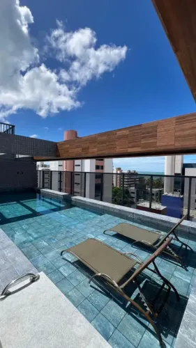 RC Aluga Flat Mobiliado com Piscina, Academia e Vaga a 250m do Mar em Intermares elevador