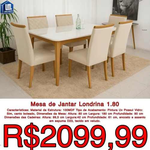 Mesa jantar Londrina + 6 cadeiras / frete grátis / pague na entrega 