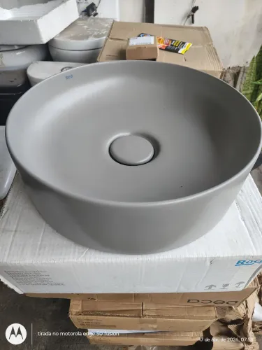 Cuba para Banheiro de Apoio Louça Redonda Stone 39cm Terra Roca