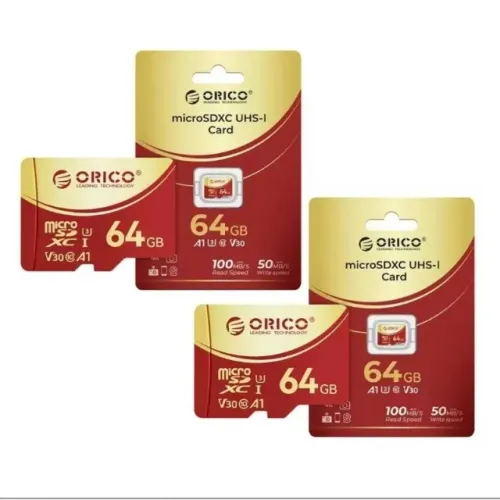 Cartão de Memória ORICO 64 GB Micro SD,  até 100 MB/s, Gravação 4K, U3, Class10, V30, Novo