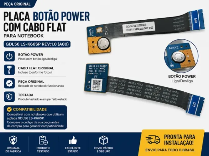 Placa Botão Power + Cabo Flat Original Notebook GDL56 LS-K665P