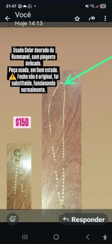 Cordão da Rommanel com defeito defeito está nas foto apontado com as setas