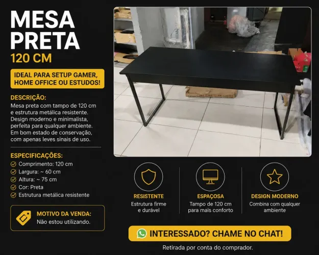Vendo mesa industrial de 120 cm preta