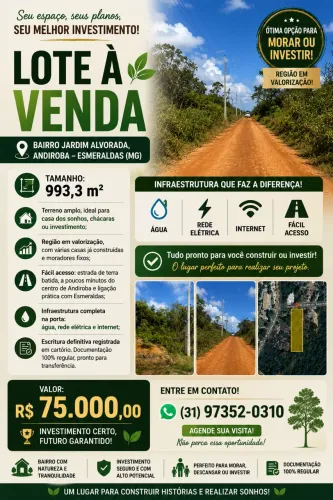 Lote 993,3 m² com Escritura - Jardim Alvorada, Andiroba - Esmeraldas