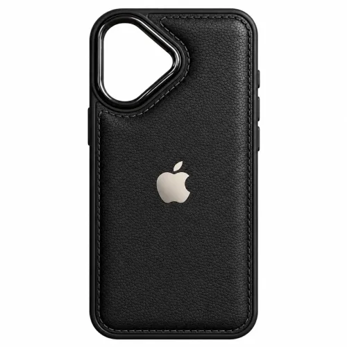 Capa de Couro para iPhone 16 - Preta