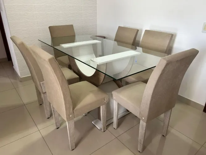 Mesa de vidro completa de vidro de 6 lugares