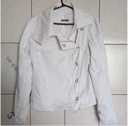 Jaqueta feminina de sarja branca lady rock tamanho m