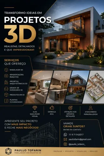 PROJETOS 3D REALISTAS | Renderizações ? Interiores ? Fachadas ? Plantas Humanizadas