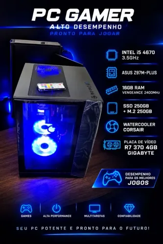 Pc gamer ssd 500gb ram ddr3 16gb vengeance 2400mhz placa de video rx 570 4gb watercooler c